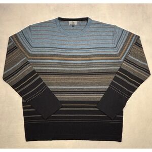 Fiume Mens Merino Wool Blend Striped Crew Neck Sweater Blue Grey Black XXL 56‎